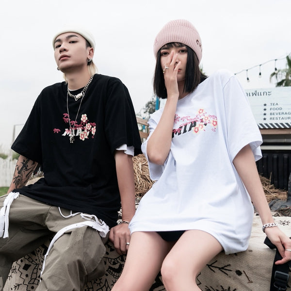 Mens Hip Hop T Shirts Pink Floral Crane Streetwear Tshirt Harajuku Summer Short Sleeve | Vimost Shop.