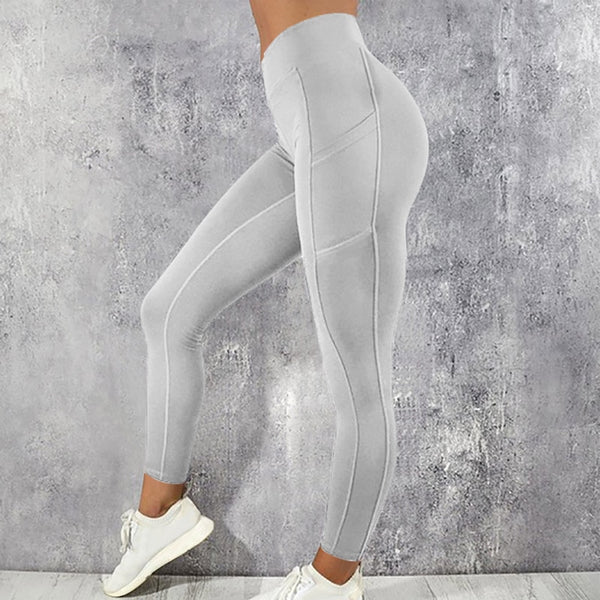 Solid Running Pants High Waist Fitness Yoga Pants With Pocket Tights Women Yoga Sport Trousers Training Workout leggings | Vimost Shop.