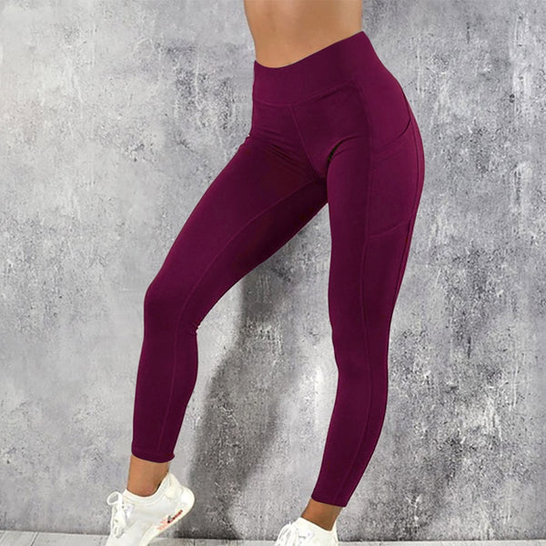 Solid Running Pants High Waist Fitness Yoga Pants With Pocket Tights Women Yoga Sport Trousers Training Workout leggings | Vimost Shop.