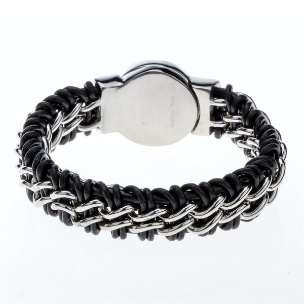 Mens black leather stainless steel gold silver color wolf chain link bracelet heavy jewelry birthday gifts for dad him 9