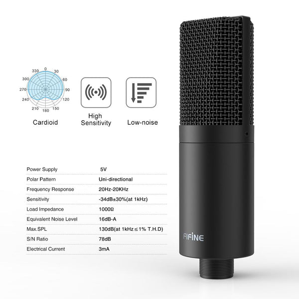 USB Condenser PC  Microphone with Adjustable desktop mic arm &shock mount for  Studio Recording YouTube Vocals  Voice