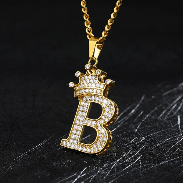 Zircon Crown Initials Alphabet Necklace Bubble Letter Chain Necklaces For Women Stainless Steel Necklace Men Hip Hop Jewelry | Vimost Shop.