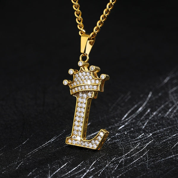 Zircon Crown Initials Alphabet Necklace Bubble Letter Chain Necklaces For Women Stainless Steel Necklace Men Hip Hop Jewelry | Vimost Shop.