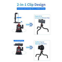 MT-11Flexible Octopus Tripod Smartphone DSLR SLR Vlog Tripod Travel Portable 2 in 1 Tripod Extend 1/4 Screw for Magic Arm | Vimost Shop.