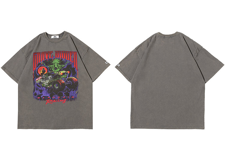 Men Oversize Hip Hop T-Shirt Devil Racing Harajuku Tshirt Summer Short Sleeve Cotton Loose Tops Tees | Vimost Shop.