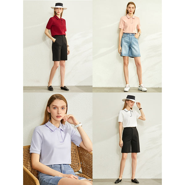 Minimalism Spring Summer Solid Basic Polo Women Tshirt Causal Fashion | Vimost Shop.