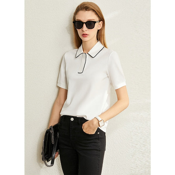 Minimalism Spring Summer Solid Basic Polo Women Tshirt Causal Fashion | Vimost Shop.