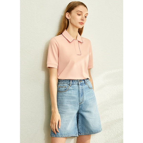 Minimalism Spring Summer Solid Basic Polo Women Tshirt Causal Fashion | Vimost Shop.