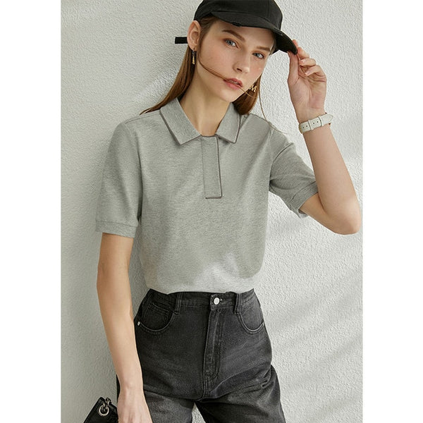 Minimalism Spring Summer Solid Basic Polo Women Tshirt Causal Fashion | Vimost Shop.