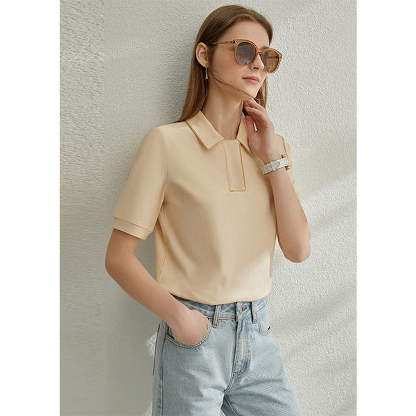 Minimalism Spring Summer Solid Basic Polo Women Tshirt Causal Fashion | Vimost Shop.