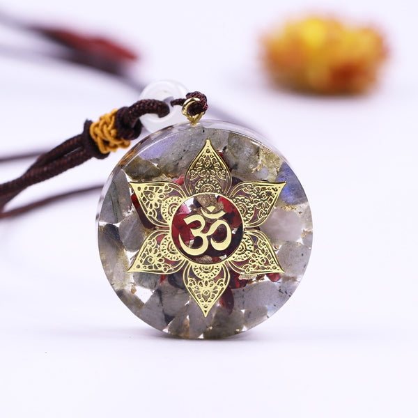 Orgone Pendant Energy Garnet Necklace Orgonite Pendant Labradorite Om Yoga Healing Jewelry Crystal Necklace | Vimost Shop.