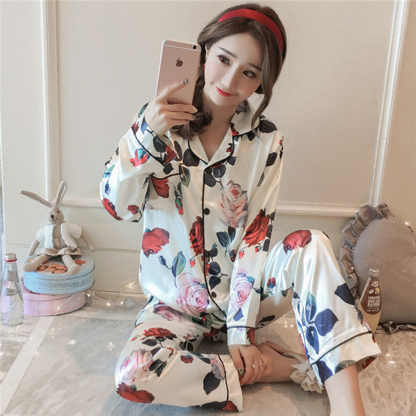 Women Pajamas Faux Silk Sleepwear Satin Pajamas Set Homewear | Vimost Shop.