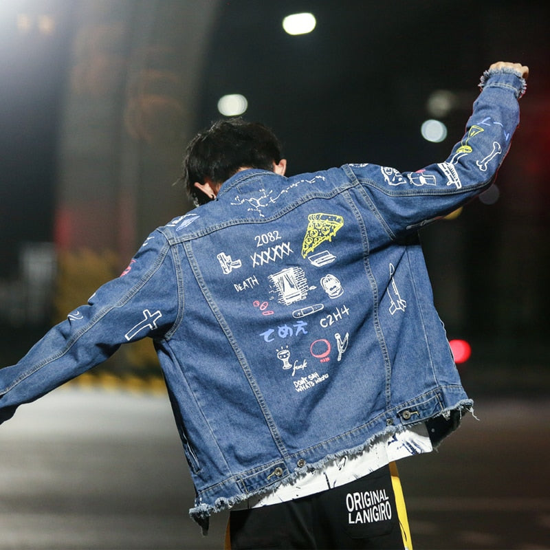 Hip Hop Fashion Printed Jeans Jacket Men  Autumn Winter Streetwear Denim Jackets Coats Cowboy Jacket Jaqueta masculina | Vimost Shop.