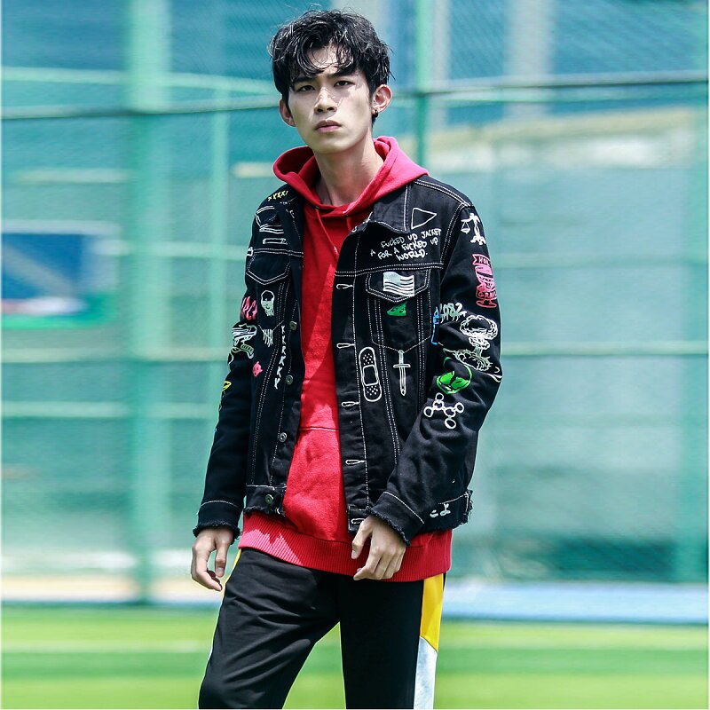Hip Hop Fashion Printed Jeans Jacket Men  Autumn Winter Streetwear Denim Jackets Coats Cowboy Jacket Jaqueta masculina | Vimost Shop.