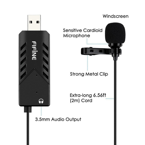 Lavalier Microphone With USB Sound Card for PC and Mac Clip-on Cardioid Condenser suit for Online Teaching Class meeting