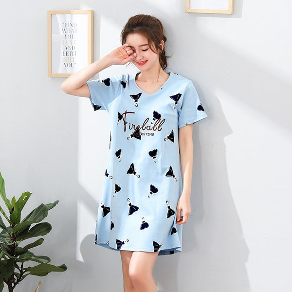 Nightgown Cartoon Print Sleepshirts Nightie Nightdress Cotton Sleepwear | Vimost Shop.