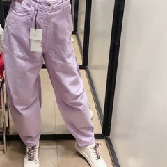 Women pants vintage denim pants casual streetwear fashion violet mom jeans | Vimost Shop.