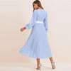 Abaya Blue Lantern Sleeve Polka Dot Pleated Dress With Belt Women Spring A Line Elegant High Waist Long Dresses | Vimost Shop.