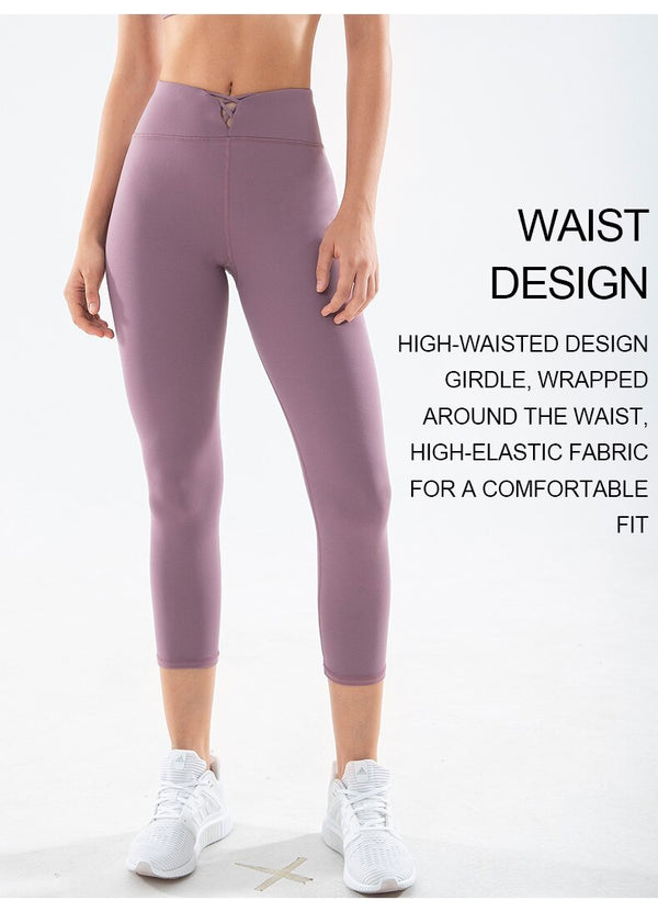 Women Athletic Cross Lace Up High Waist Capri Yoga Pants Gym Fitness Workout Running Leggings | Vimost Shop.