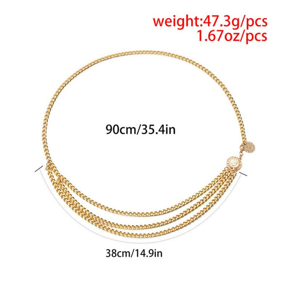 Women Fashion Belt Hip High Waist Gold Narrow Metal Chain Belt Chunky Fringes | Vimost Shop.