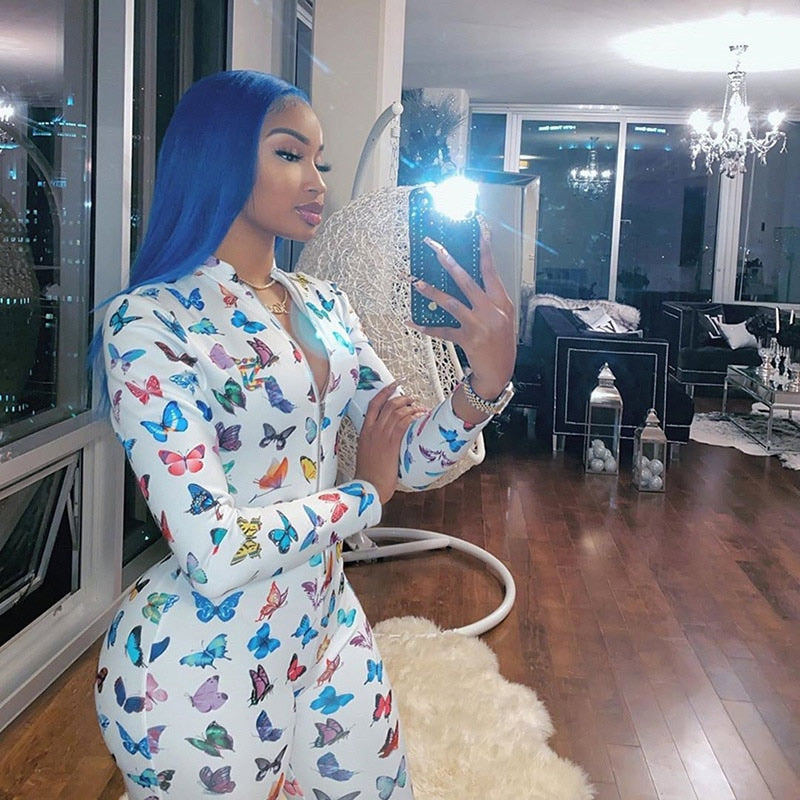 Fashion Women Zipper Jumpsuits Printed Butterfly Full Sleeve Sportsuit | Vimost Shop.