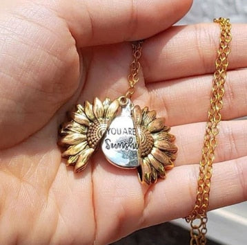 You are my sunshine open locket sunflower necklace boho jewelry stainless steel friendship gifts bff letter necklace collier | Vimost Shop.