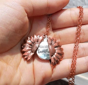 You are my sunshine open locket sunflower necklace boho jewelry stainless steel friendship gifts bff letter necklace collier | Vimost Shop.