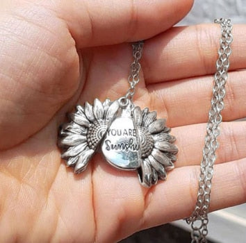 You are my sunshine open locket sunflower necklace boho jewelry stainless steel friendship gifts bff letter necklace collier | Vimost Shop.