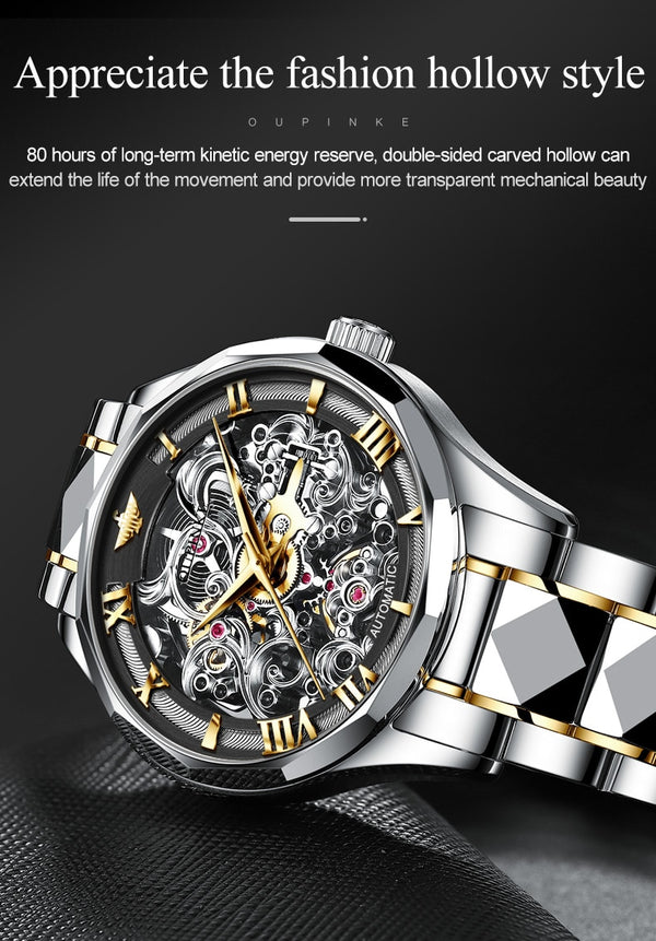 Luxury Men Automatic Mechanical Watch Skeleton Tungsten Steel Waterproof Self-Wind Sapphire Glass Wristwatch | Vimost Shop.