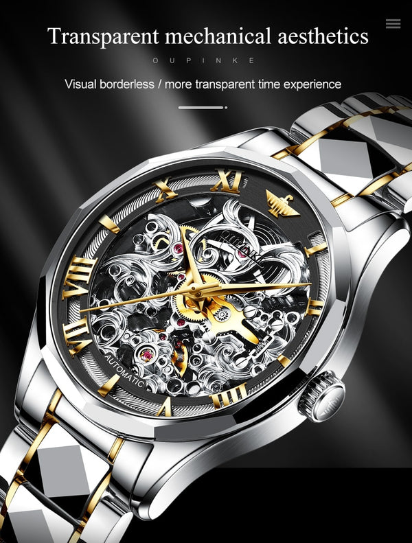 Luxury Men Automatic Mechanical Watch Skeleton Tungsten Steel Waterproof Self-Wind Sapphire Glass Wristwatch | Vimost Shop.