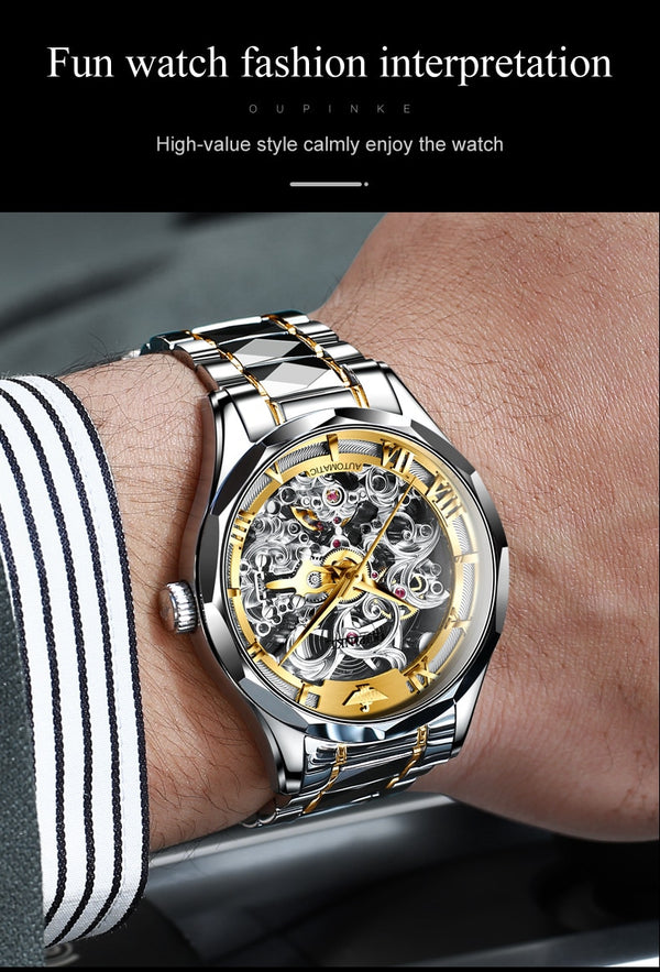 Luxury Men Automatic Mechanical Watch Skeleton Tungsten Steel Waterproof Self-Wind Sapphire Glass Wristwatch | Vimost Shop.