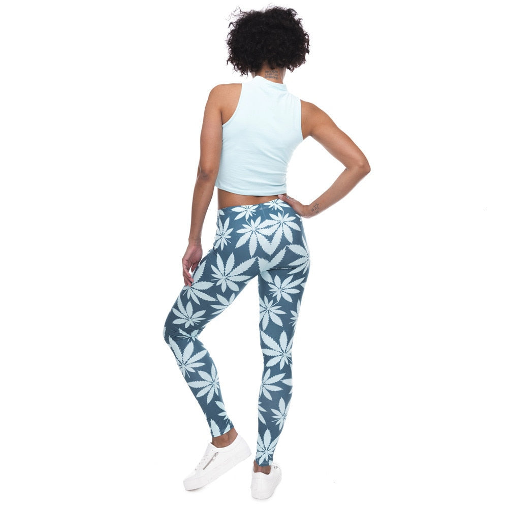 Fashion Leggings Mint Weed Printing Fitness Legging High Stretch Leggins High Waist Slim Sexy Legins Trouser Women Pants | Vimost Shop.