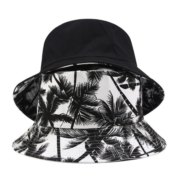 Two Side Reversible Coconut Tree Bucket Hat Unisex Printing Hip Hop Hat For Women Men Panama Cap Summer Fisherman Hat | Vimost Shop.