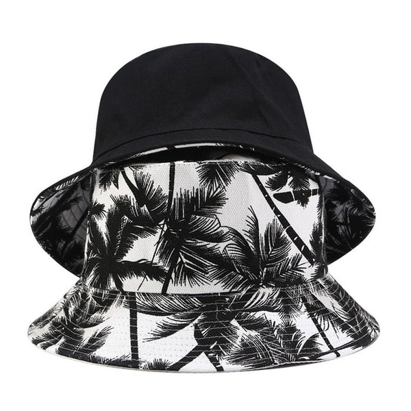 Two Side Reversible Coconut Tree Bucket Hat Unisex Printing Hip Hop Hat For Women Men Panama Cap Summer Fisherman Hat | Vimost Shop.