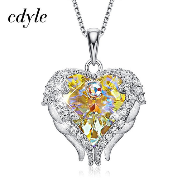 Top Quality 925 Sterling Silver Jewelry Fashion Women Four Colors Crystal Heart  Angel Wing Pendants Necklace Wholesale | Vimost Shop.