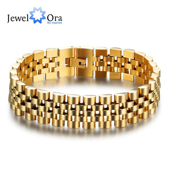 Luxury Gold Color Stainless Steel Bracelet 200mm Wristband Men Jewelry Bracelets Bangles Gift for Him | Vimost Shop.