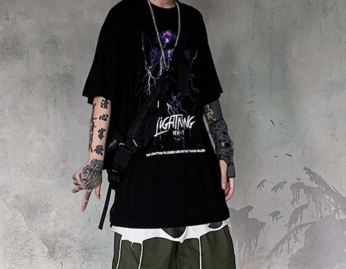 Lightning Print T Shirt Men Summer Casual Tshirt Tees Hip Hop Harajuku Loose Streetwear Short Sleeve Shirts | Vimost Shop.
