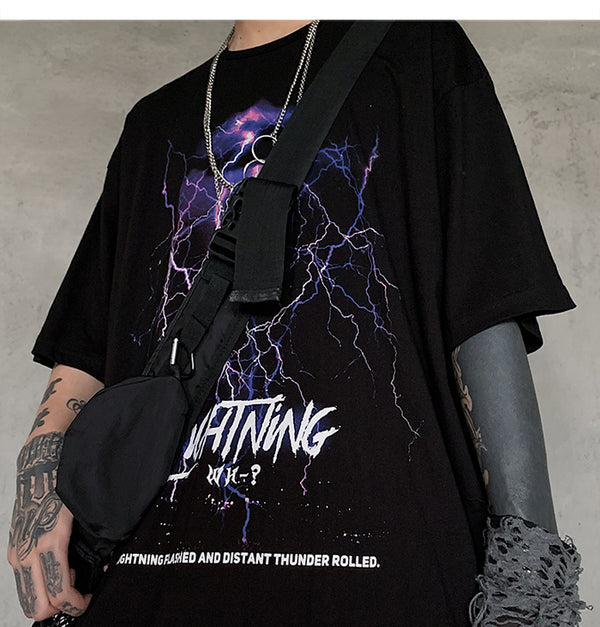 Lightning Print T Shirt Men Summer Casual Tshirt Tees Hip Hop Harajuku Loose Streetwear Short Sleeve Shirts | Vimost Shop.