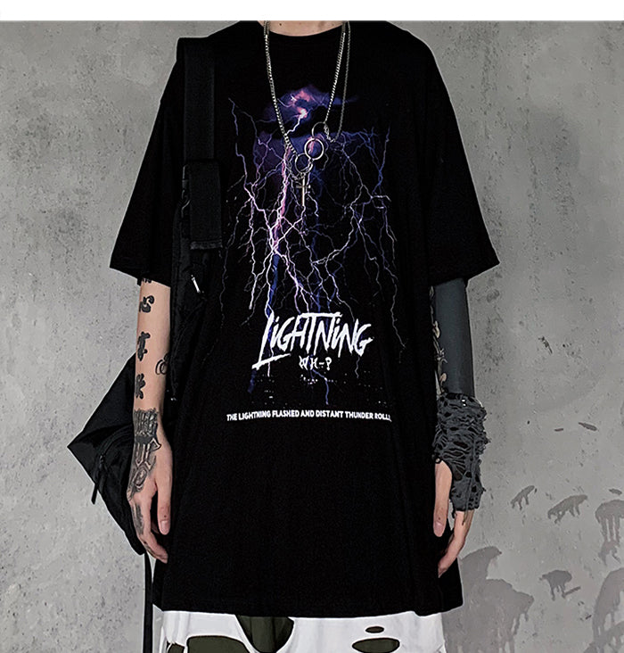 Lightning Print T Shirt Men Summer Casual Tshirt Tees Hip Hop Harajuku Loose Streetwear Short Sleeve Shirts | Vimost Shop.