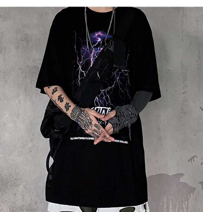 Lightning Print T Shirt Men Summer Casual Tshirt Tees Hip Hop Harajuku Loose Streetwear Short Sleeve Shirts | Vimost Shop.