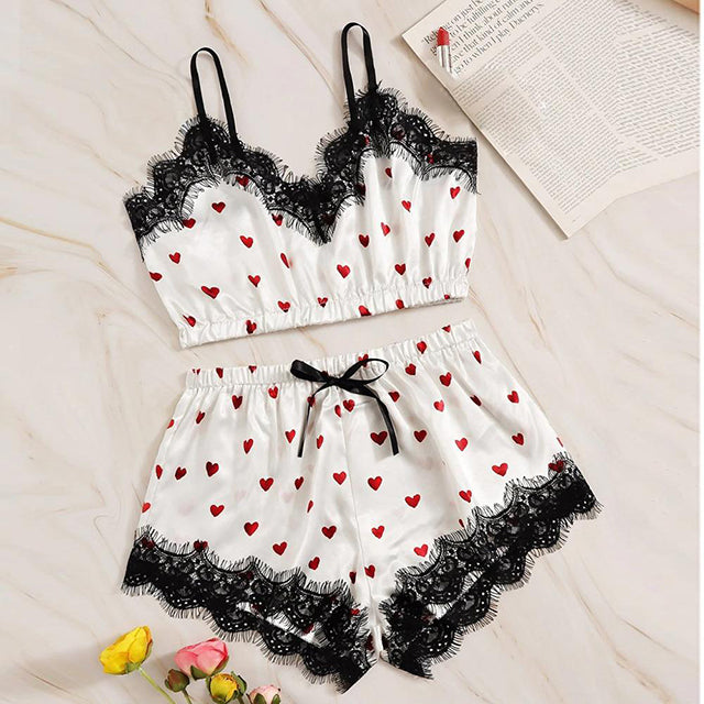 Lace Satin Cami With Striped Women Pijamas Sexy Sleepwear | Vimost Shop.