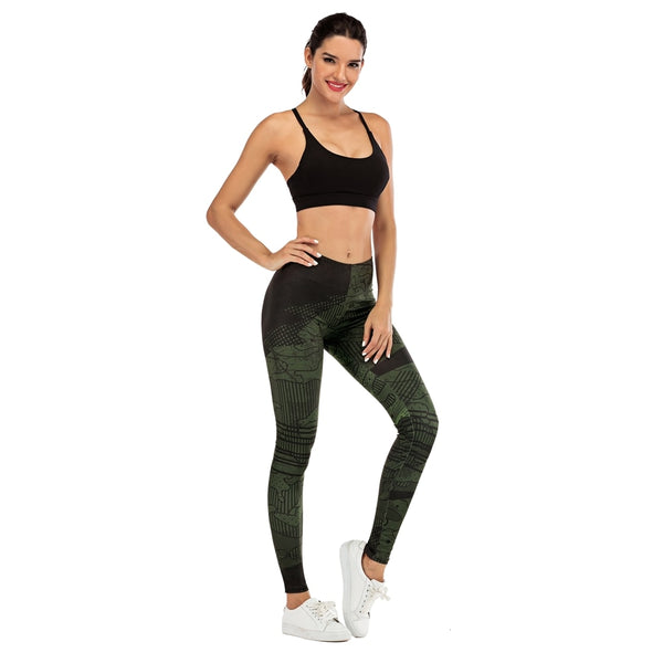 Women Legging Line Green graffiti Printing Fitness leggins Slim legins Soft and stretchy Leggings | Vimost Shop.