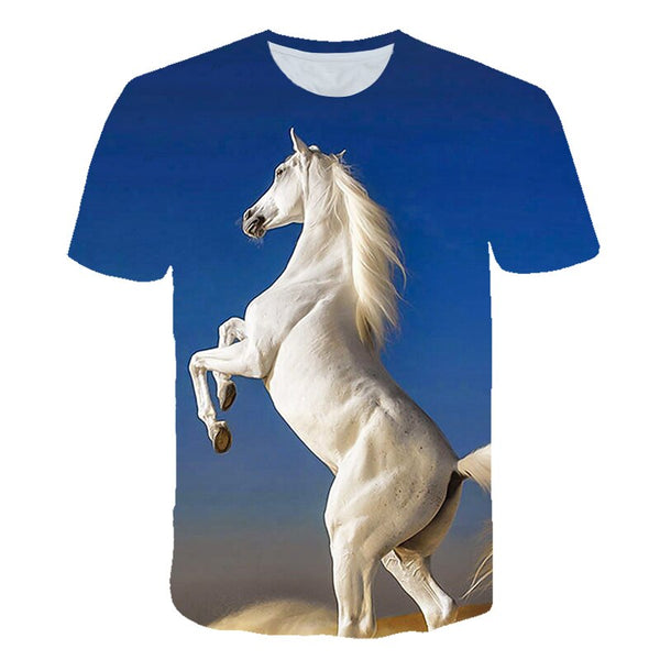 Men Streetwear Round Neck Short Sleeve Tees Tops Funny Animal Male Clothes Casual Run Horse 3D Print Tshirt | Vimost Shop.