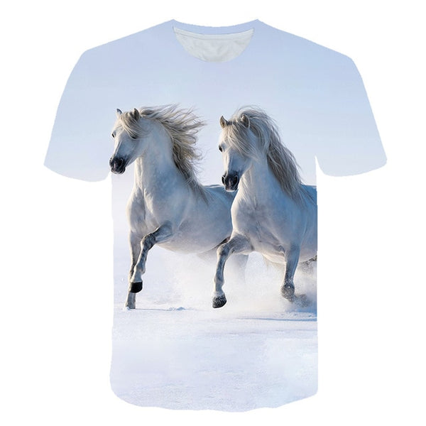 Men Streetwear Round Neck Short Sleeve Tees Tops Funny Animal Male Clothes Casual Run Horse 3D Print Tshirt | Vimost Shop.