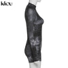 Skinny women zipper playsuits sexy rompers clubwear print full sleeve sportwear turtleneck | Vimost Shop.