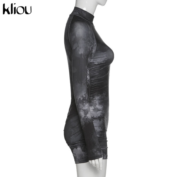 Skinny women zipper playsuits sexy rompers clubwear print full sleeve sportwear turtleneck | Vimost Shop.