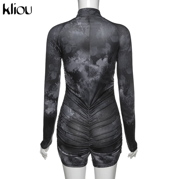 Skinny women zipper playsuits sexy rompers clubwear print full sleeve sportwear turtleneck | Vimost Shop.