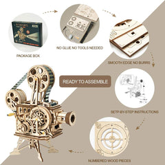 ROKR Hand Crank Projector Classic Film Vitascope 3D Wooden Puzzle Model Building Toys for Children Adult LK601 | Vimost Shop.