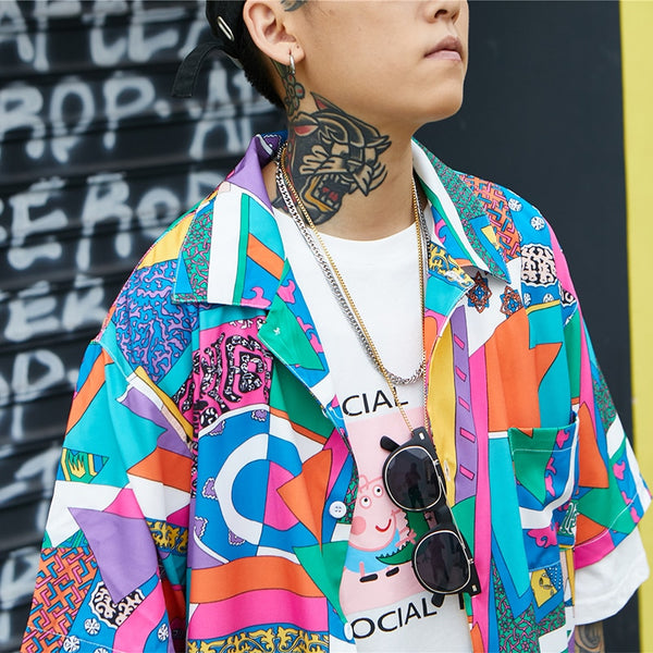 Summer Vintage Hawaiian Shirts Men Hip Hop Japanese Streetwear Ukiyoe Casual Shirt Man Loose Short Sleeve Shirts | Vimost Shop.