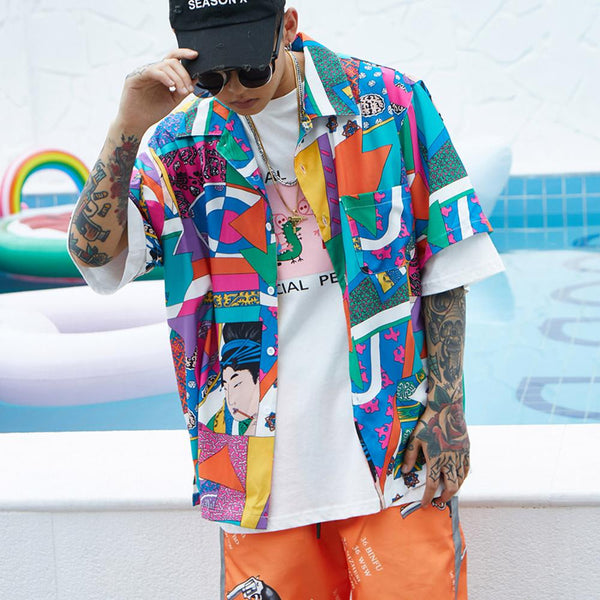 Summer Vintage Hawaiian Shirts Men Hip Hop Japanese Streetwear Ukiyoe Casual Shirt Man Loose Short Sleeve Shirts | Vimost Shop.